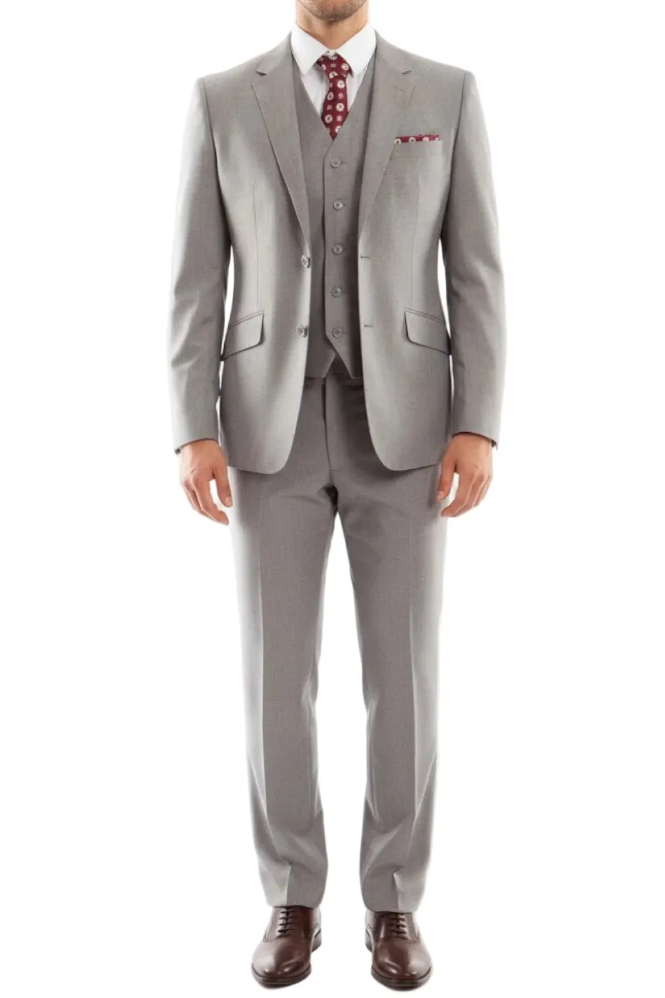 (42S, 44R, 58R) Wool Suit Modern Fit Italian Style 3 Piece in Gray