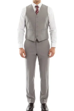 (42S, 44R, 58R) Wool Suit Modern Fit Italian Style 3 Piece in Gray
