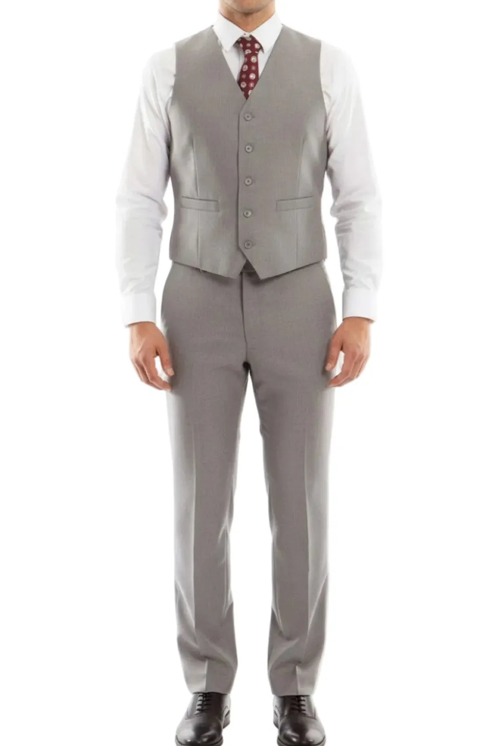 (42S, 44R, 58R) Wool Suit Modern Fit Italian Style 3 Piece in Gray
