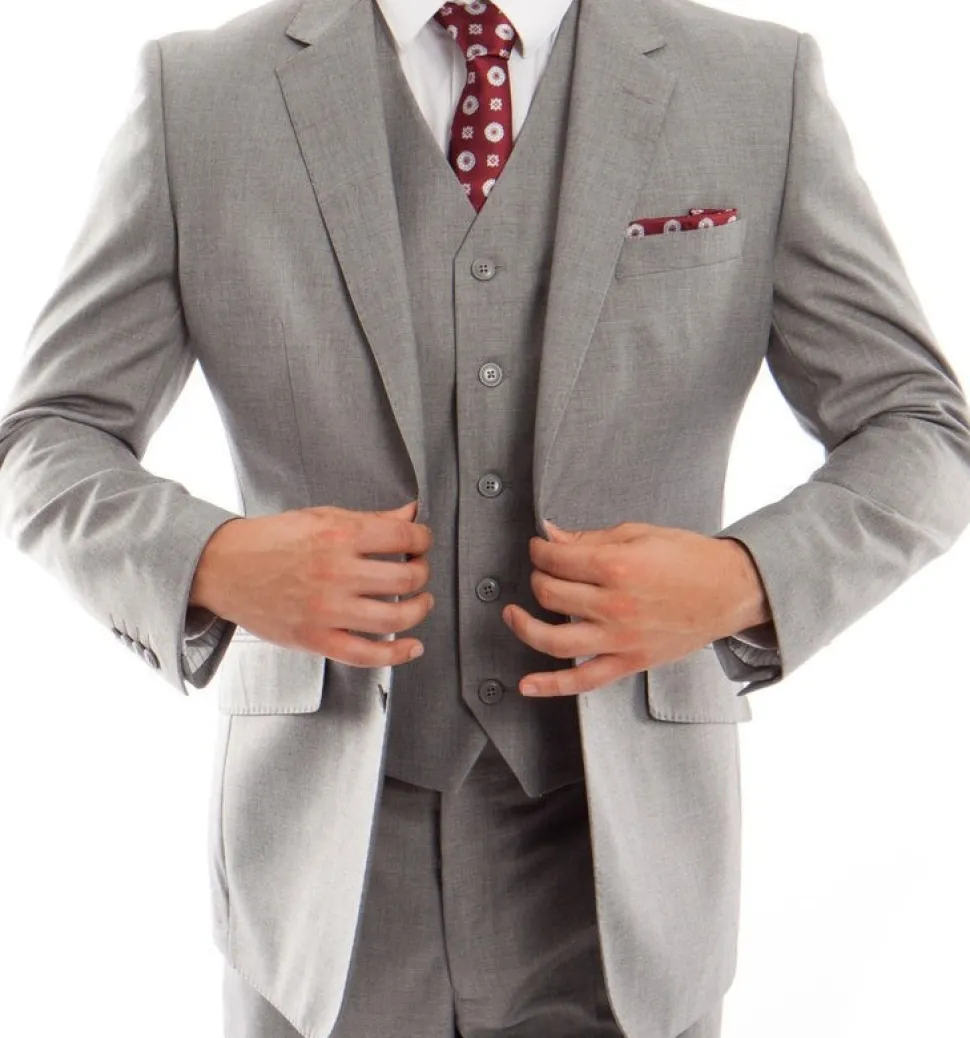 (42S, 44R, 58R) Wool Suit Modern Fit Italian Style 3 Piece in Gray
