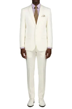 (38S, 40R, 40S, 42S, 44R) Ivory Slim Fit Men's 2 Piece Business Suit 2 Button