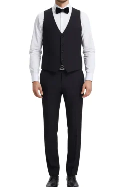 Stacy Adams - Black 3 Piece Hybrid Fit Tuxedo Satin Shawl Lapel