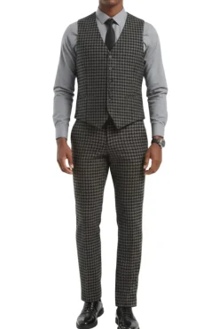 Stacy Adams - Gray Houndstooth 3 Piece Hybrid Fit Suit With Expandable Waist Band