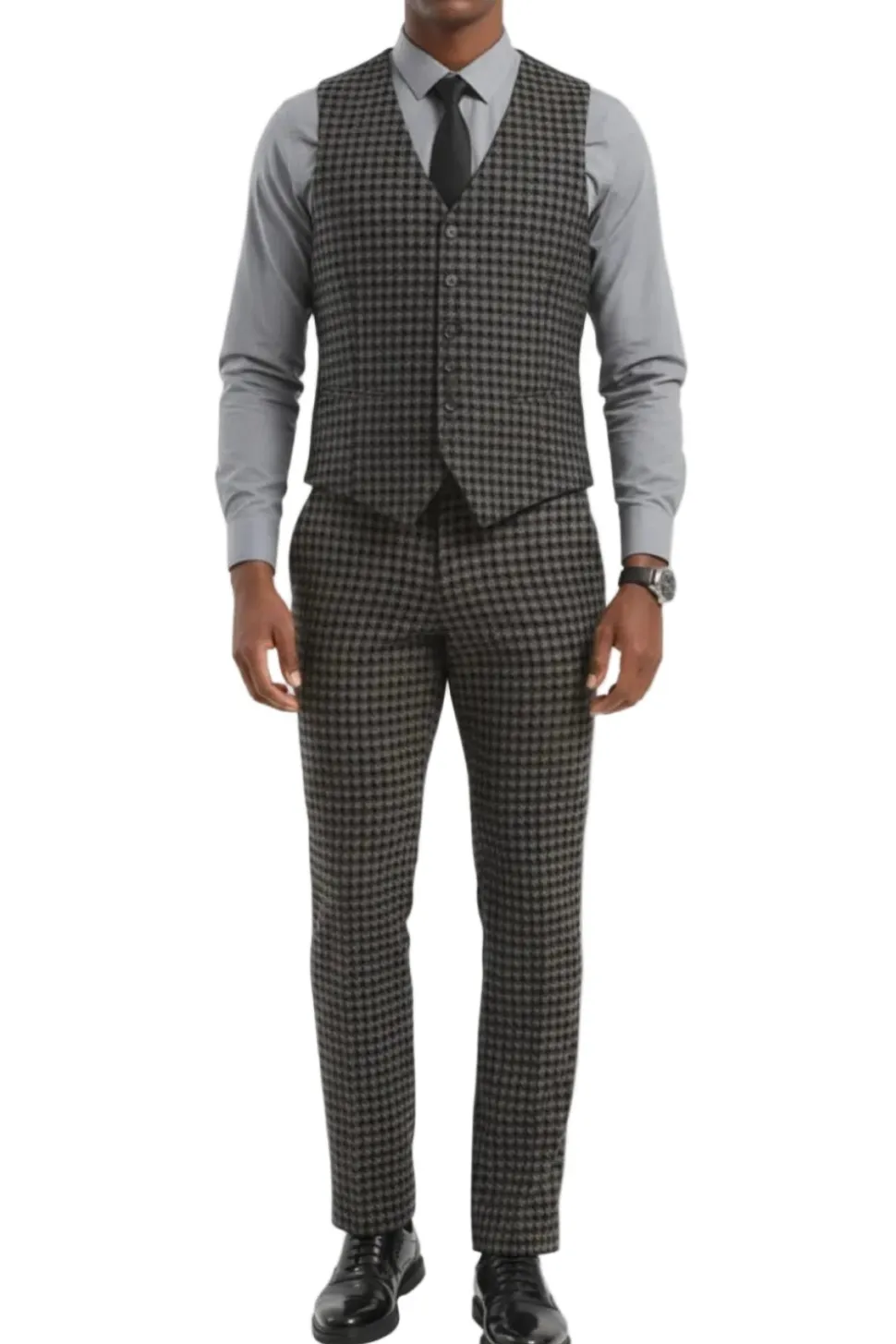 Stacy Adams - Gray Houndstooth 3 Piece Hybrid Fit Suit With Expandable Waist Band