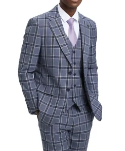 Stacy Adams - Hybrid Fit Plaid 3 Piece Grey Suit