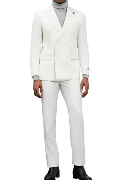 Stacy Adams - Ivory Double Breasted 2 Piece Hybrid Fit Suit With Expandable Waist Band
