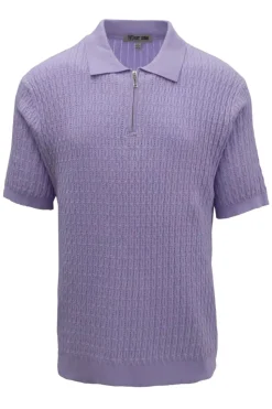 Stacy Adams - Lavender Textured Ribbed Quarter Zip Polo