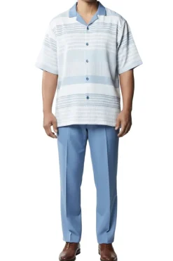Stacy Adams - Light Blue Horizontal Stripes 2 Piece Walking Suit Short Set