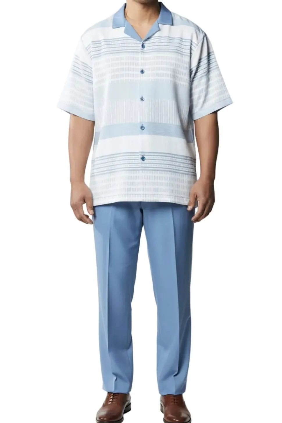 Stacy Adams - Light Blue Horizontal Stripes 2 Piece Walking Suit Short Set