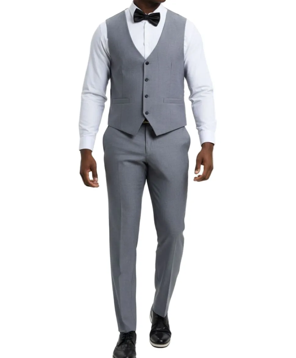 Stacy Adams - Medium Gray 3 Piece Hybrid Fit Tuxedo Satin Shawl Lapel
