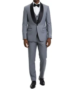 Stacy Adams - Medium Gray 3 Piece Hybrid Fit Tuxedo Satin Shawl Lapel