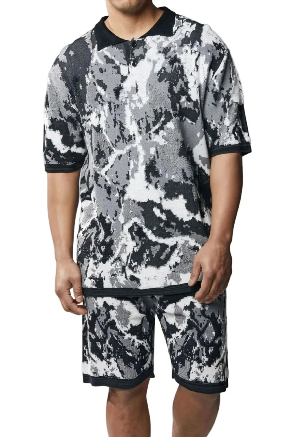 Stacy Adams - Men's Black Abstract Knit Walking Suit Short Set