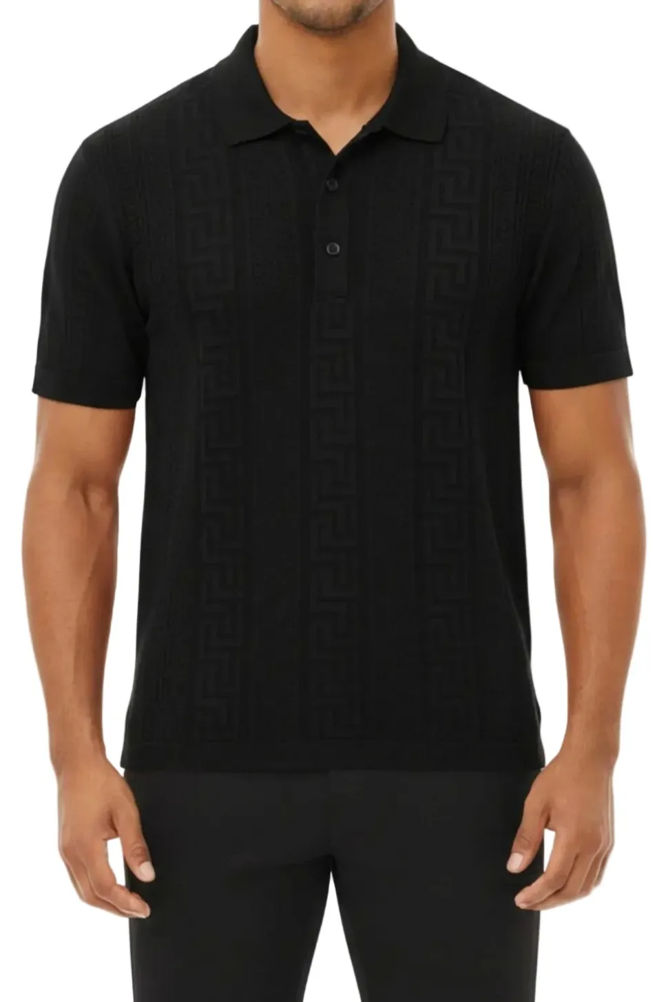 Stacy Adams - Men's Black Geometric Meander Polo Shirt