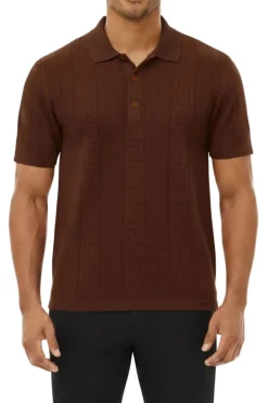 Stacy Adams - Men's Brown Geometric Meander Polo Shirt