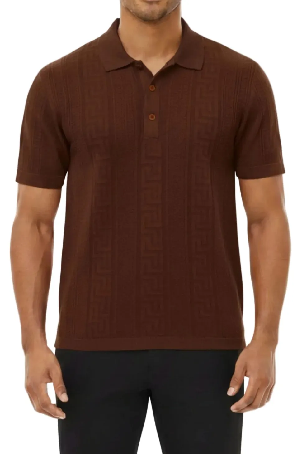 Stacy Adams - Men's Brown Geometric Meander Polo Shirt