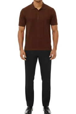 Stacy Adams - Men's Brown Geometric Meander Polo Shirt