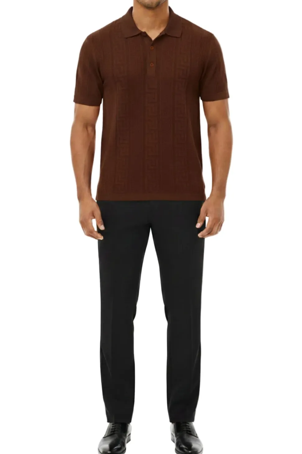 Stacy Adams - Men's Brown Geometric Meander Polo Shirt
