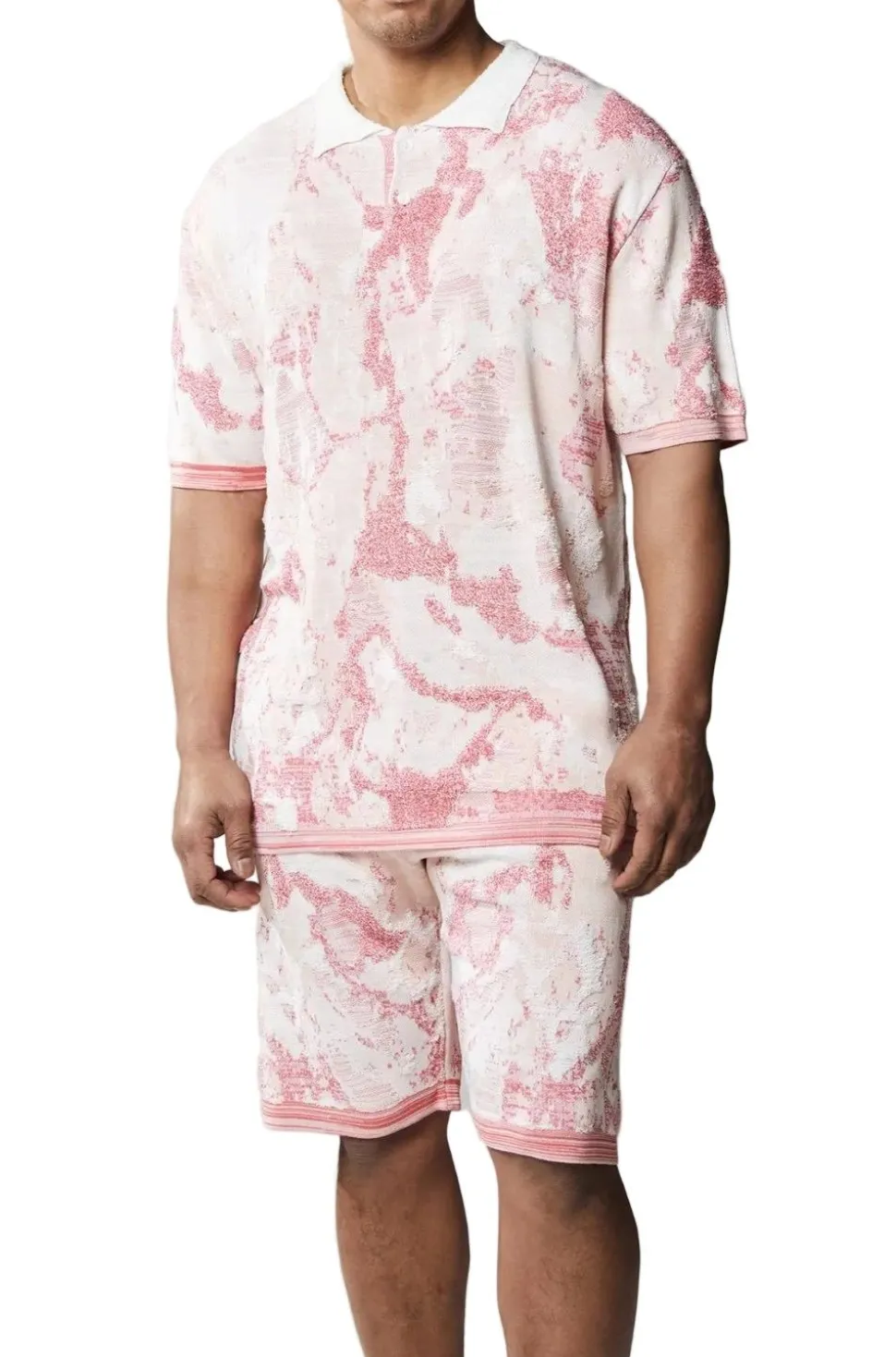 Stacy Adams - Men's Pink Abstract Knit Walking Suit Short Set