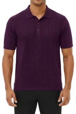 Stacy Adams - Men's Purple Geometric Meander Polo Shirt