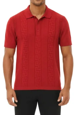 Stacy Adams - Men's Red Geometric Meander Polo Shirt