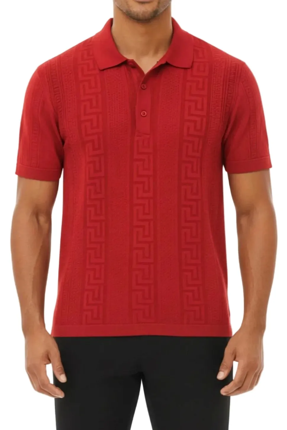 Stacy Adams - Men's Red Geometric Meander Polo Shirt