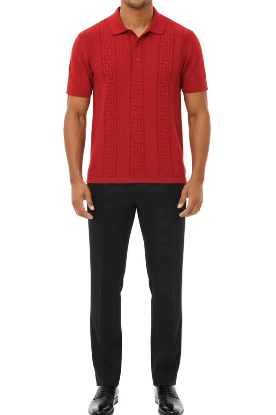 Stacy Adams - Men's Red Geometric Meander Polo Shirt