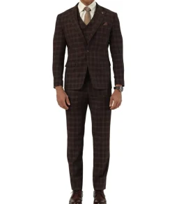 Stacy Adams - 3 Piece Hybrid Fit Glen Plaid Suit in Coffee