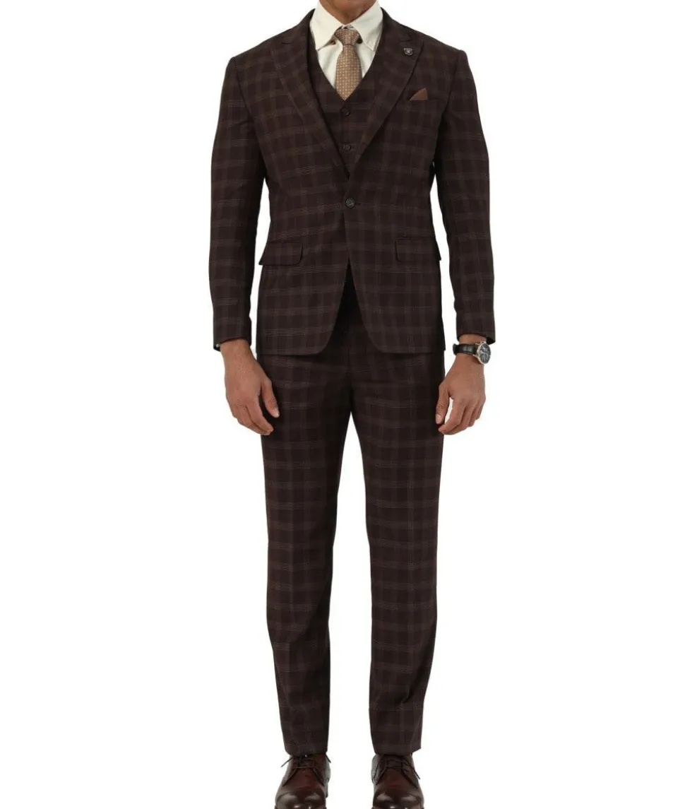 Stacy Adams - 3 Piece Hybrid Fit Glen Plaid Suit in Coffee
