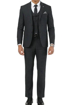Stacy Adams - 3 Piece Hybrid Fit Notch Lapel Suit in Black