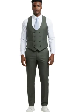 Stacy Adams - 3 Piece Hybrid Fit Olive Textured Suit