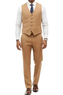 Stacy Adams - 3 Piece Suit 2 Buttons Windowpane Hybrid Fit In Rust
