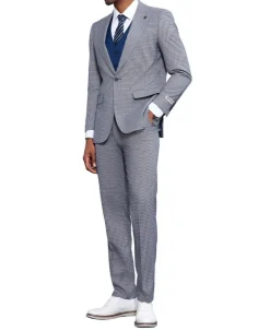 Stacy Adams - 3 Piece Suit Glen Plaid Hybrid Fit Peak Lapel in Grey
