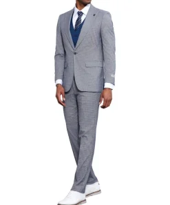 Stacy Adams - 3 Piece Suit Glen Plaid Hybrid Fit Peak Lapel in Grey
