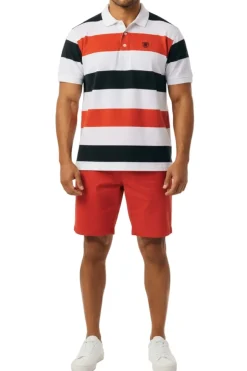 Stacy Adams - Striped Red Cotton Polo Shirt