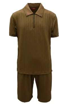 Stacy Adams - Tan Textured Polo Short Set