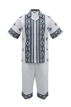 Stacy Adams - White Embroidered Short Walking Suit Set