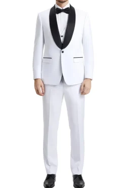 Stacy Adams - White 3 Piece Hybrid Fit Tuxedo Satin Shawl Lapel