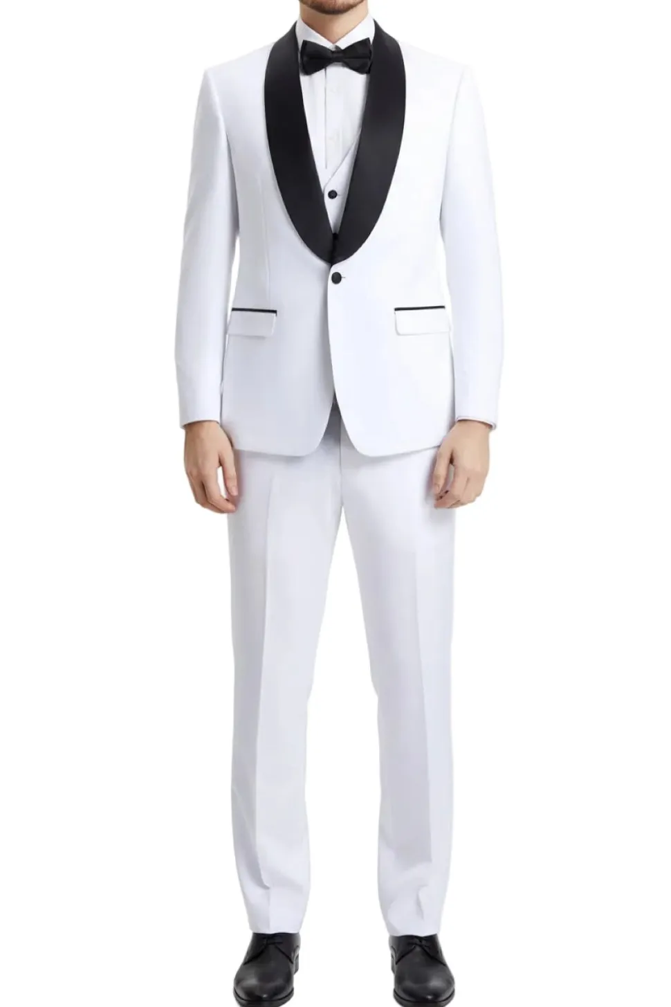 Stacy Adams - White 3 Piece Hybrid Fit Tuxedo Satin Shawl Lapel