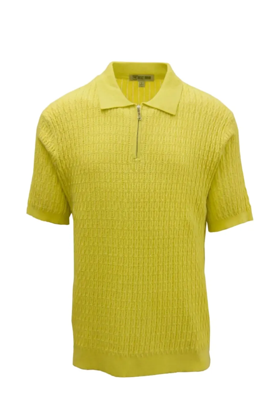 Stacy Adams - Yellow Textured Ribbed Quarter Zip Polo