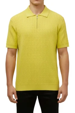 Stacy Adams - Yellow Textured Ribbed Quarter Zip Polo