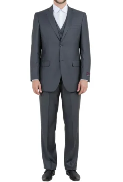 Steel 3 Piece Modern Fit Suit 2 Button V-Neck Vest