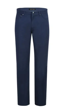 Stretch Cotton Flat Front Pants Straight Legs in Blue