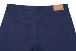 Stretch Cotton Flat Front Pants Straight Legs in Blue