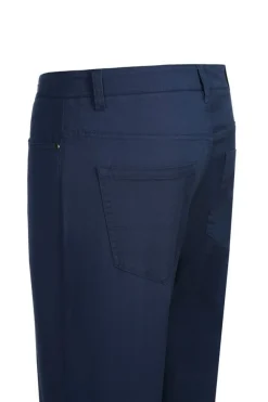 Stretch Cotton Flat Front Pants Straight Legs in Blue