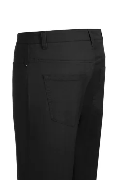 Stretch Cotton Flat Front Pants Straight Legs in Black