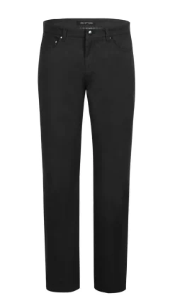 Stretch Cotton Flat Front Pants Straight Legs in Black