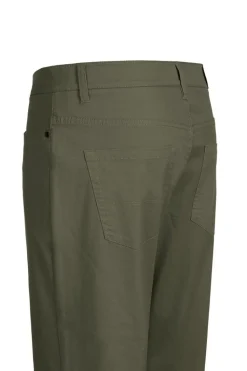 Stretch Cotton Flat Front Pants Straight Legs in Olive