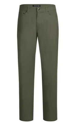 Stretch Cotton Flat Front Pants Straight Legs in Olive