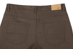 Stretch Cotton Flat Front Pants Straight Legs in Brown