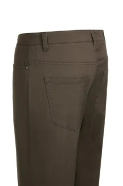Stretch Cotton Flat Front Pants Straight Legs in Brown
